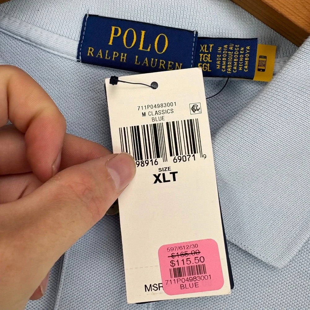 Polo Ralph Lauren Polo Bear Light Blue Pique Shirt XLT 711P04983001 NWT‎